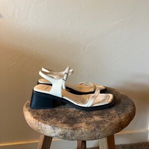 Elegant Cream Sandals with Black Heel